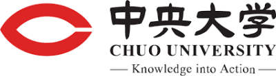 Red pattern with Chuo University Knowledge into Action on the right