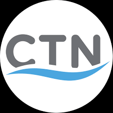 A white circle with the letters CTN and a blue wave