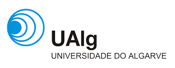 Series of blue circles with the letters UAlg and words Universidade do Algarve to the right